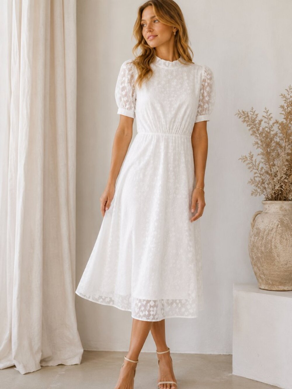JULIA JORDAN NWT Back Tie Mock Neck Short Sleeve A Line Embossed Midi Dress